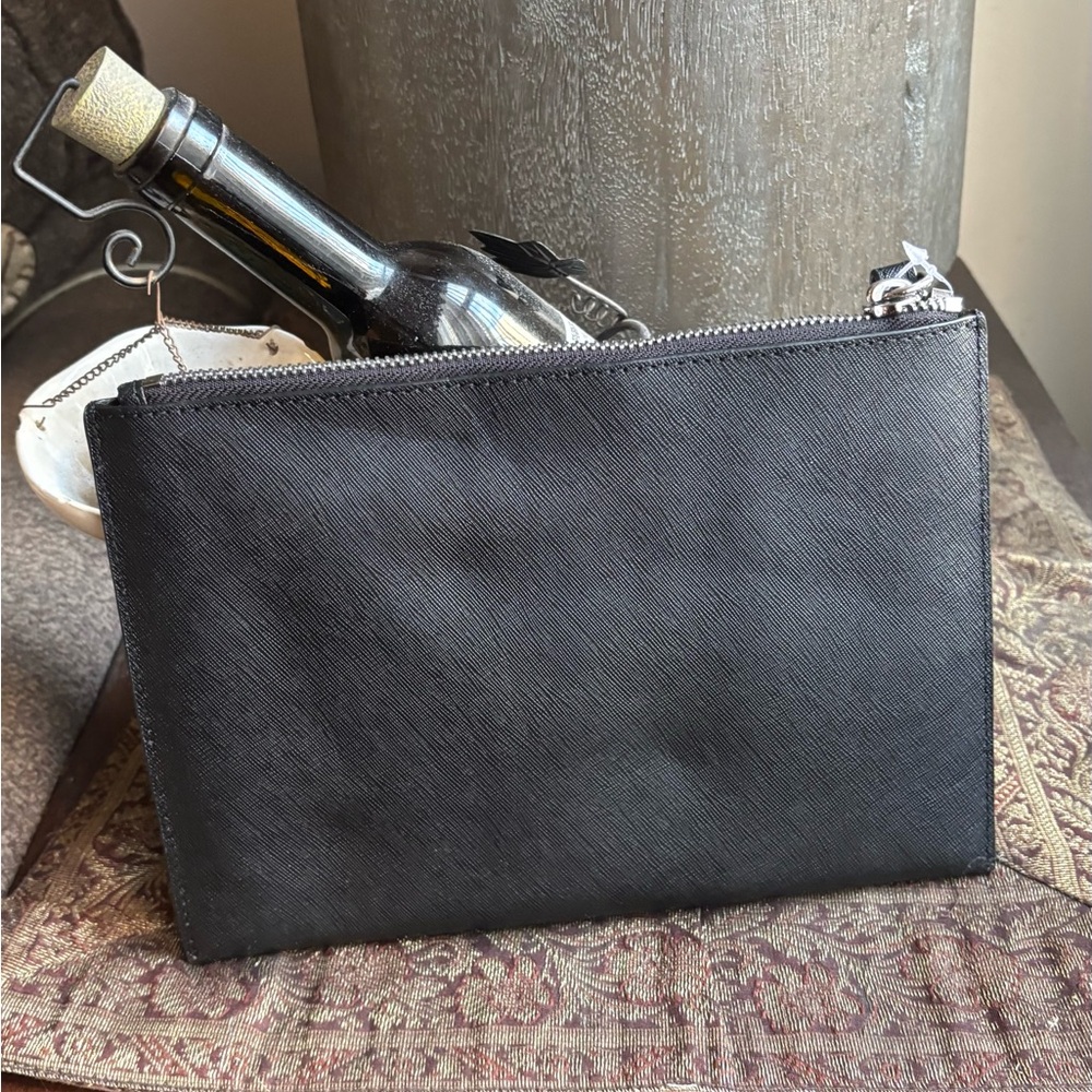 Authentic Michael Kors Black /Silver Studded leather zip top Clutch/Wristlet - Picture 3 of 9